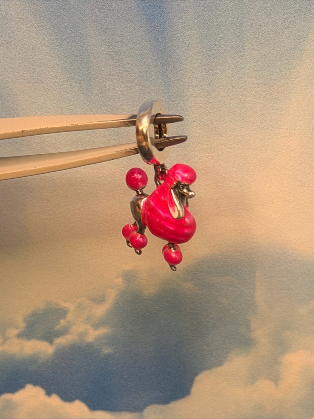 Sterling Silver Pink toy Poodle Charm Pendant